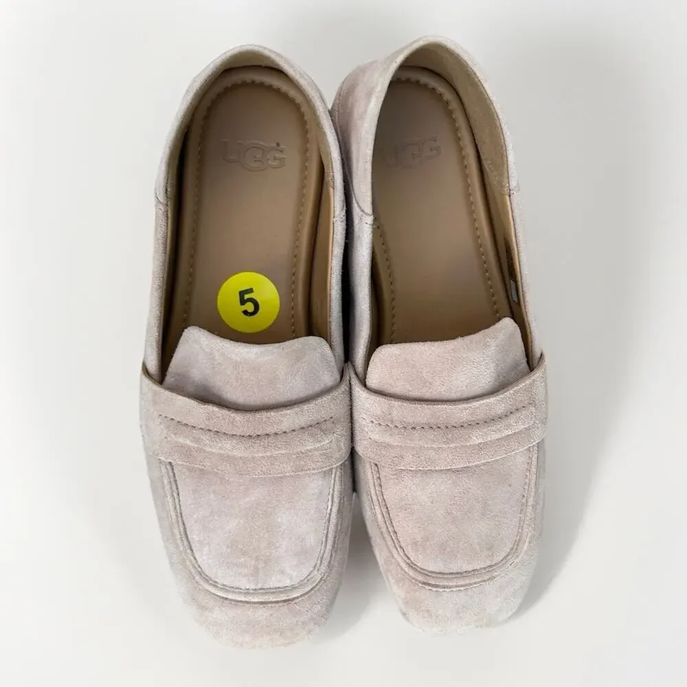 New UGG Janaya Suede Leather Loafers Flats Shoes Women’s Size 5 Tan Beige Cream